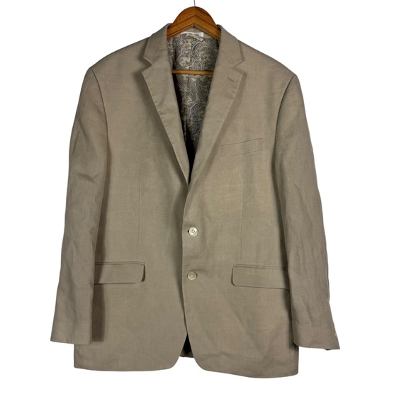 LAUREN RALPH LAUREN 100% Linen Paisley Lined Tan Two-Button Blazer Men’s Sz 44R - Picture 1 of 9